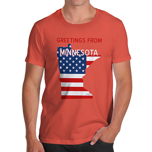 Funny Tshirts For Men Greetings From Minnesota USA Flag Men's T-Shirt Small Orange