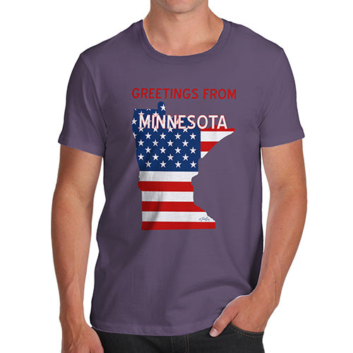 Funny Mens Tshirts Greetings From Minnesota USA Flag Men's T-Shirt Small Plum
