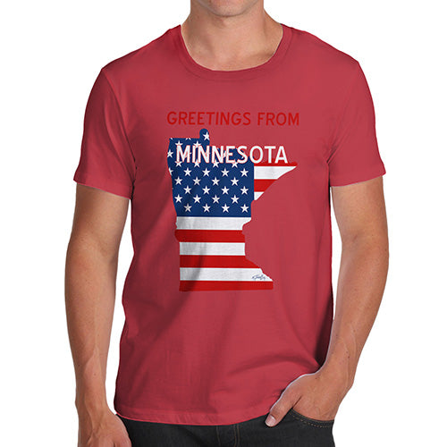 Mens T-Shirt Funny Geek Nerd Hilarious Joke Greetings From Minnesota USA Flag Men's T-Shirt Large Red