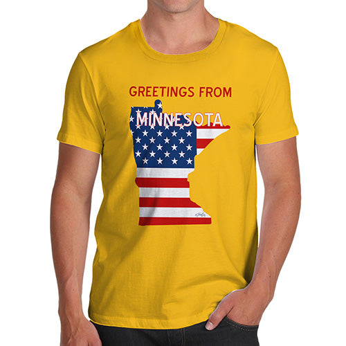 Funny Mens T Shirts Greetings From Minnesota USA Flag Men's T-Shirt Large Yellow