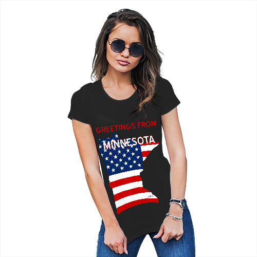 Womens Funny Tshirts Greetings From Minnesota USA Flag Women's T-Shirt Small Black