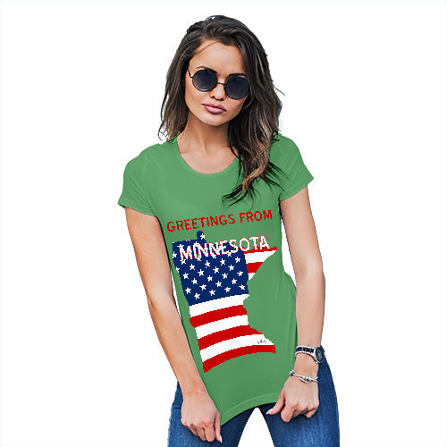 Womens T-Shirt Funny Geek Nerd Hilarious Joke Greetings From Minnesota USA Flag Women's T-Shirt Medium Green