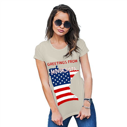 Womens Novelty T Shirt Christmas Greetings From Minnesota USA Flag Women's T-Shirt Small Natural