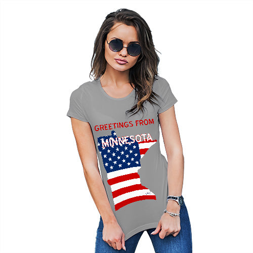 Funny T Shirts For Mum Greetings From Minnesota USA Flag Women's T-Shirt X-Large Light Grey