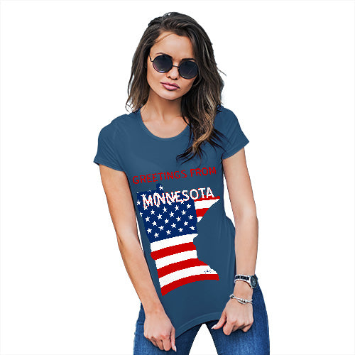 Funny T-Shirts For Women Sarcasm Greetings From Minnesota USA Flag Women's T-Shirt Medium Royal Blue