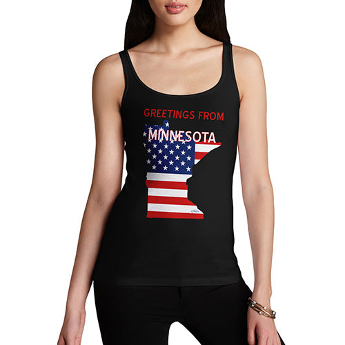 Womens Funny Tank Top Greetings From Minnesota USA Flag Women's Tank Top X-Large Black