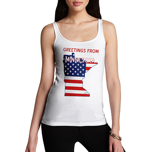 Funny Tank Tops For Women Greetings From Minnesota USA Flag Women's Tank Top Large White