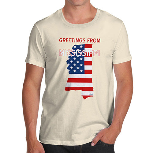 Mens Novelty T Shirt Christmas Greetings From Mississippi USA Flag Men's T-Shirt Small Natural