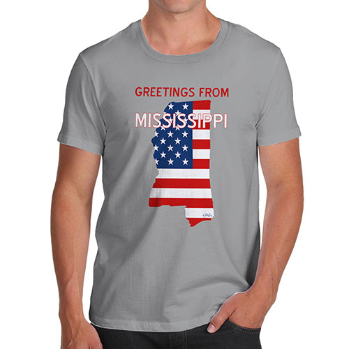 Funny Tshirts For Men Greetings From Mississippi USA Flag Men's T-Shirt X-Large Light Grey