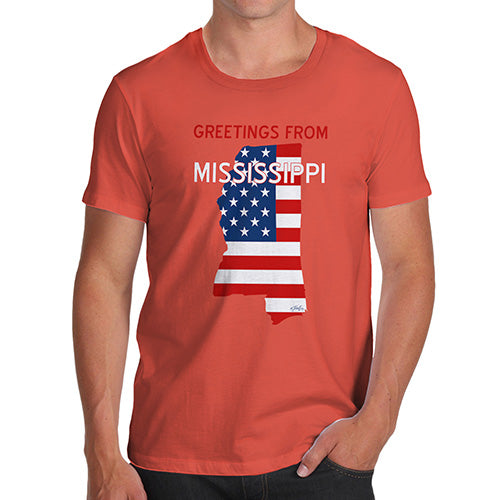 Mens Humor Novelty Graphic Sarcasm Funny T Shirt Greetings From Mississippi USA Flag Men's T-Shirt Small Orange