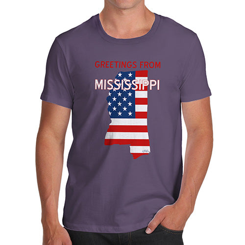 Funny T-Shirts For Men Sarcasm Greetings From Mississippi USA Flag Men's T-Shirt X-Large Plum