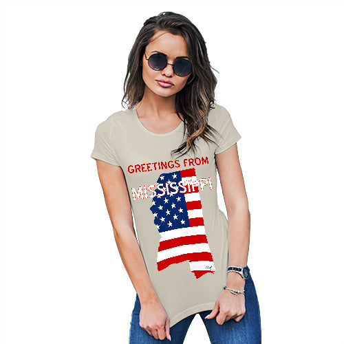 Funny Tee Shirts For Women Greetings From Mississippi USA Flag Women's T-Shirt X-Large Natural