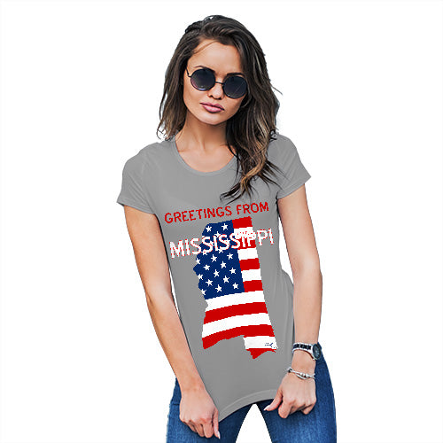 Funny T Shirts For Mom Greetings From Mississippi USA Flag Women's T-Shirt X-Large Light Grey