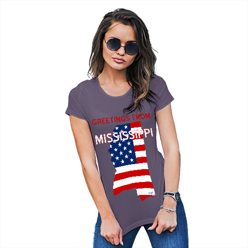 Womens Novelty T Shirt Christmas Greetings From Mississippi USA Flag Women's T-Shirt Small Plum