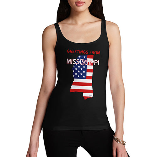 Womens Funny Tank Top Greetings From Mississippi USA Flag Women's Tank Top X-Large Black