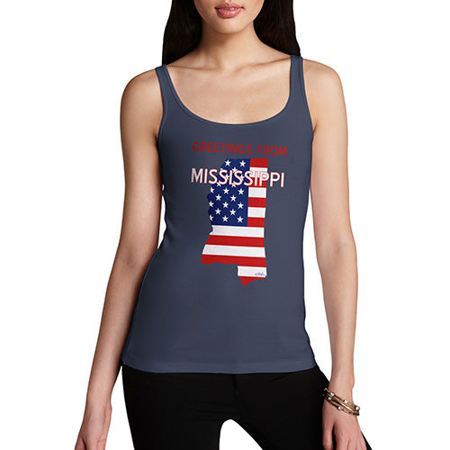 Womens Novelty Tank Top Christmas Greetings From Mississippi USA Flag Women's Tank Top Large Navy
