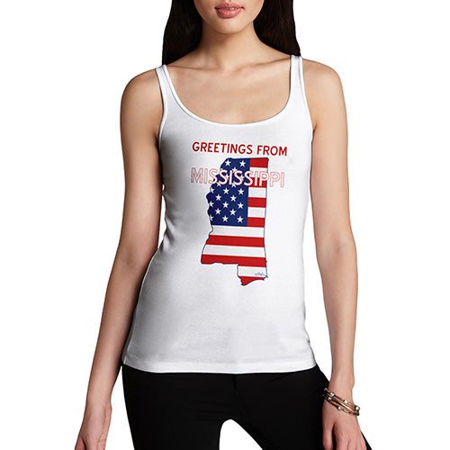 Womens Funny Tank Top Greetings From Mississippi USA Flag Women's Tank Top X-Large White
