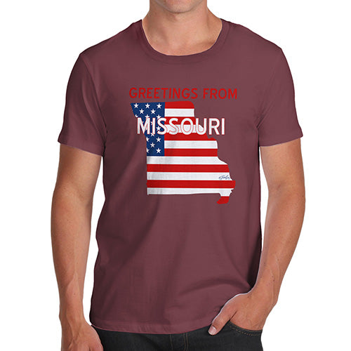 Funny T-Shirts For Men Sarcasm Greetings From Missouri USA Flag Men's T-Shirt Medium Burgundy