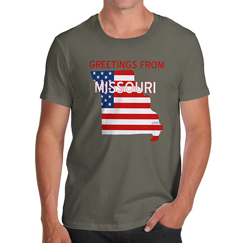 Funny Gifts For Men Greetings From Missouri USA Flag Men's T-Shirt X-Large Khaki