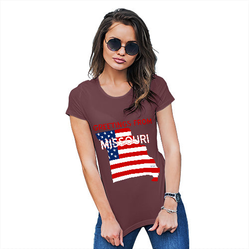 Funny Gifts For Women Greetings From Missouri USA Flag Women's T-Shirt Large Burgundy
