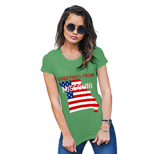 Funny Shirts For Women Greetings From Missouri USA Flag Women's T-Shirt X-Large Green