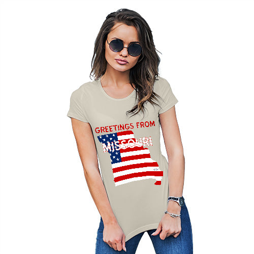Funny Tshirts For Women Greetings From Missouri USA Flag Women's T-Shirt X-Large Natural