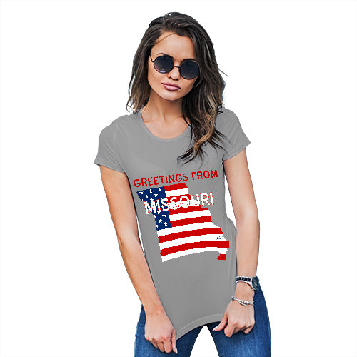 Funny T-Shirts For Women Greetings From Missouri USA Flag Women's T-Shirt Small Light Grey