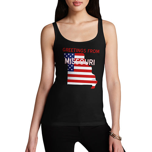 Womens Novelty Tank Top Greetings From Missouri USA Flag Women's Tank Top Large Black