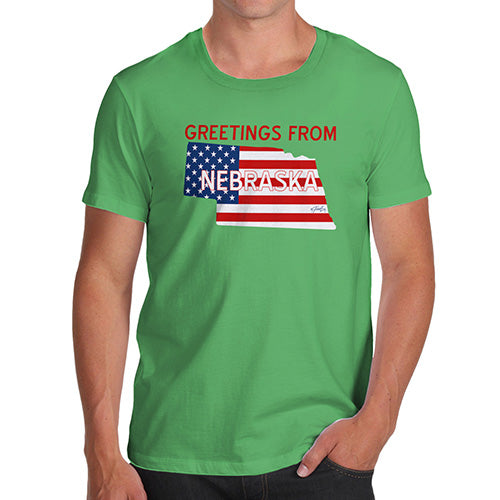 Funny T-Shirts For Men Sarcasm Greetings From Nebraska USA Flag Men's T-Shirt X-Large Green