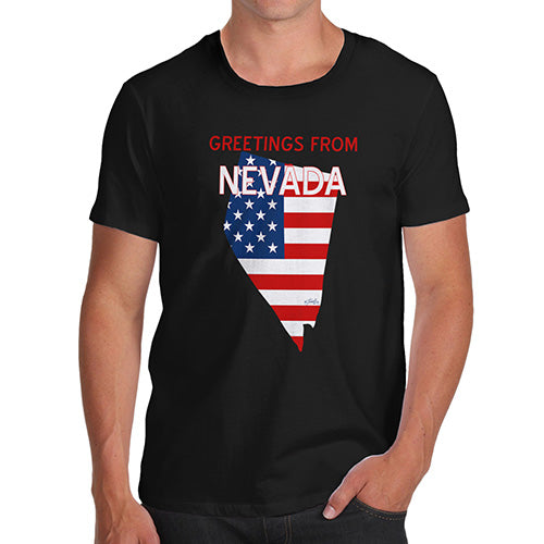 Novelty Tshirts Men Funny Greetings From Nevada USA Flag Men's T-Shirt X-Large Black