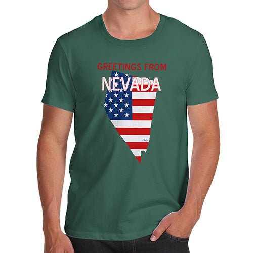 Funny Tee For Men Greetings From Nevada USA Flag Men's T-Shirt X-Large Bottle Green