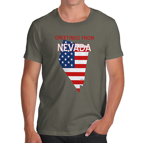 Funny T Shirts For Dad Greetings From Nevada USA Flag Men's T-Shirt Small Khaki