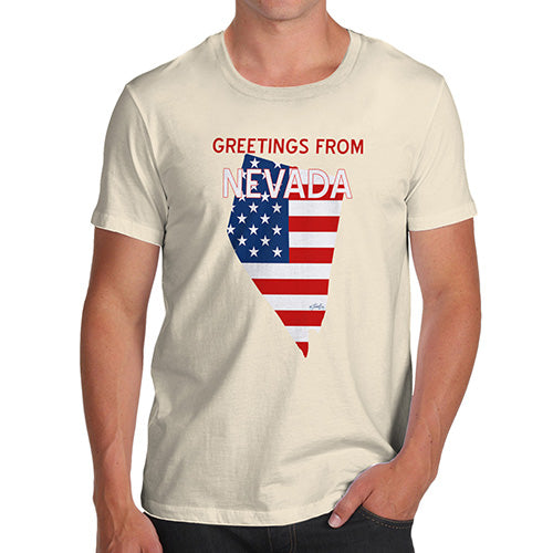 Mens Novelty T Shirt Christmas Greetings From Nevada USA Flag Men's T-Shirt Small Natural