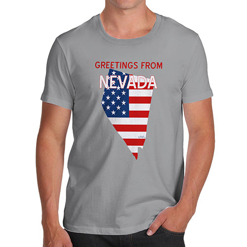 Funny Mens Tshirts Greetings From Nevada USA Flag Men's T-Shirt Medium Light Grey