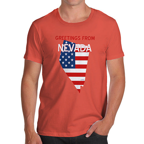 Mens Humor Novelty Graphic Sarcasm Funny T Shirt Greetings From Nevada USA Flag Men's T-Shirt Medium Orange