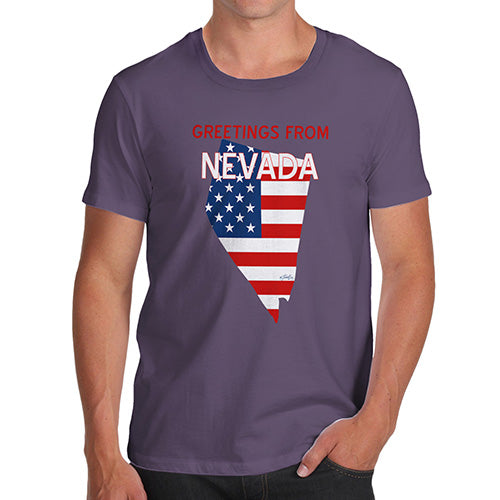 Novelty Tshirts Men Funny Greetings From Nevada USA Flag Men's T-Shirt X-Large Plum