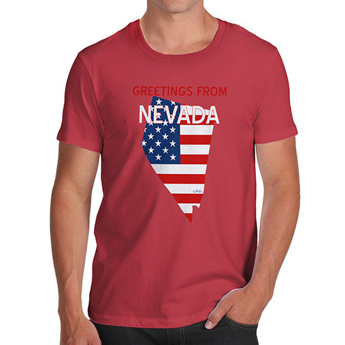 Mens Funny Sarcasm T Shirt Greetings From Nevada USA Flag Men's T-Shirt X-Large Red
