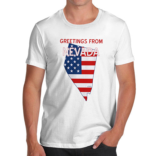Funny Tshirts For Men Greetings From Nevada USA Flag Men's T-Shirt X-Large White