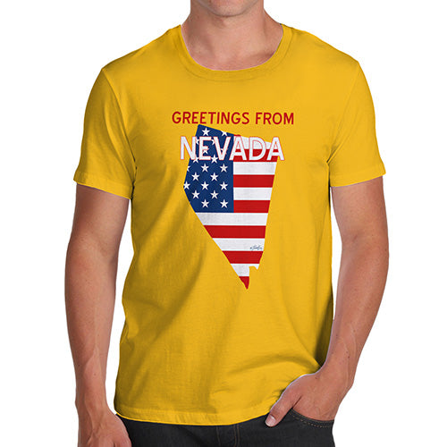 Funny T Shirts For Dad Greetings From Nevada USA Flag Men's T-Shirt Large Yellow