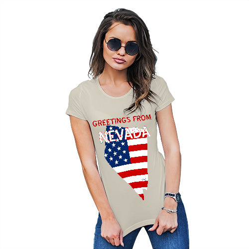 Funny T Shirts For Mom Greetings From Nevada USA Flag Women's T-Shirt Medium Natural
