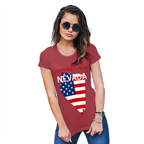 Funny T Shirts For Mum Greetings From Nevada USA Flag Women's T-Shirt Small Red