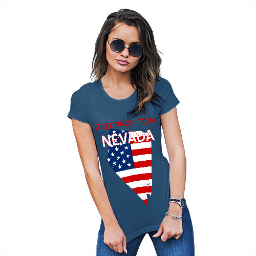 Funny T Shirts For Mom Greetings From Nevada USA Flag Women's T-Shirt Medium Royal Blue
