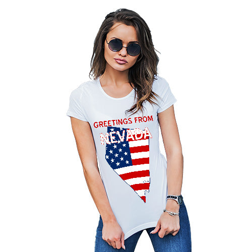 Funny Tshirts For Women Greetings From Nevada USA Flag Women's T-Shirt Small White