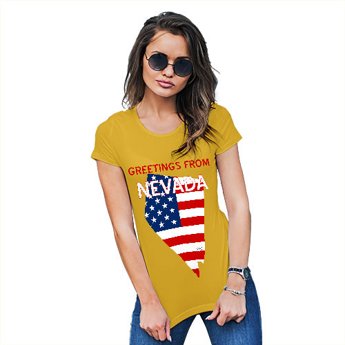 Funny T-Shirts For Women Sarcasm Greetings From Nevada USA Flag Women's T-Shirt X-Large Yellow