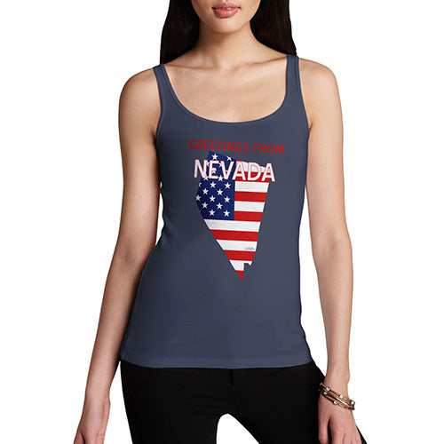Funny Tank Tops For Women Greetings From Nevada USA Flag Women's Tank Top Large Navy
