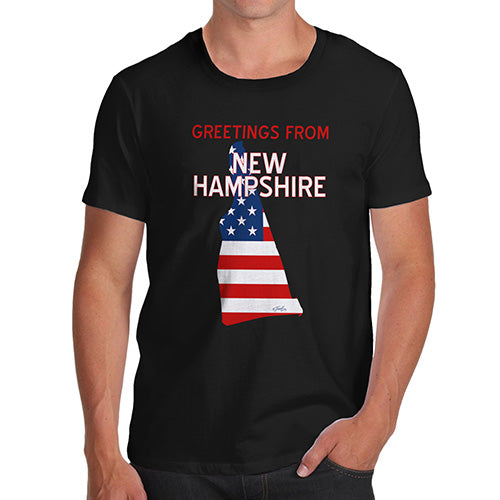 Novelty T Shirts For Dad Greetings From New Hampshire USA Flag Men's T-Shirt Large Black