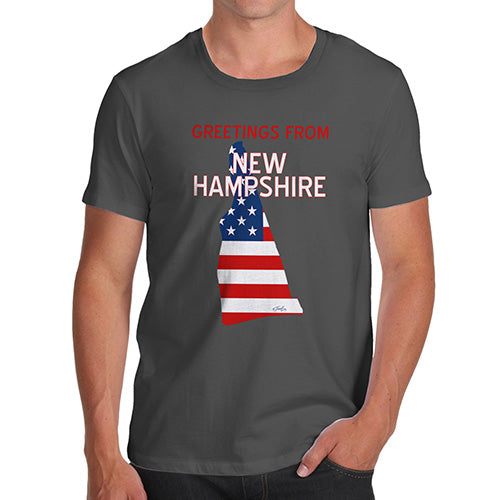 Funny Gifts For Men Greetings From New Hampshire USA Flag Men's T-Shirt Small Dark Grey