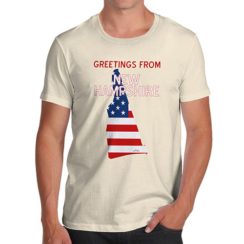 Funny T Shirts For Dad Greetings From New Hampshire USA Flag Men's T-Shirt Medium Natural