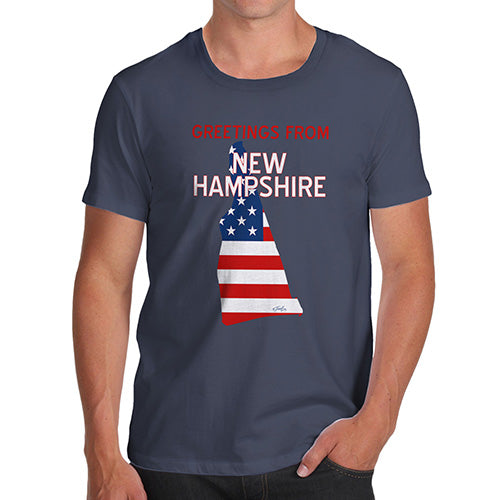 Funny T Shirts For Dad Greetings From New Hampshire USA Flag Men's T-Shirt Medium Navy