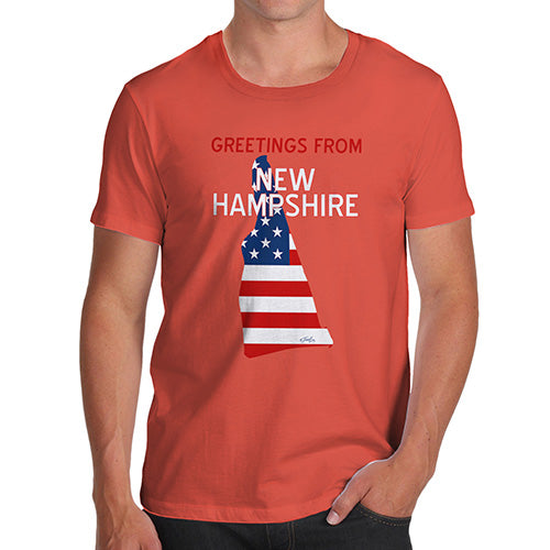 Novelty T Shirts For Dad Greetings From New Hampshire USA Flag Men's T-Shirt X-Large Orange